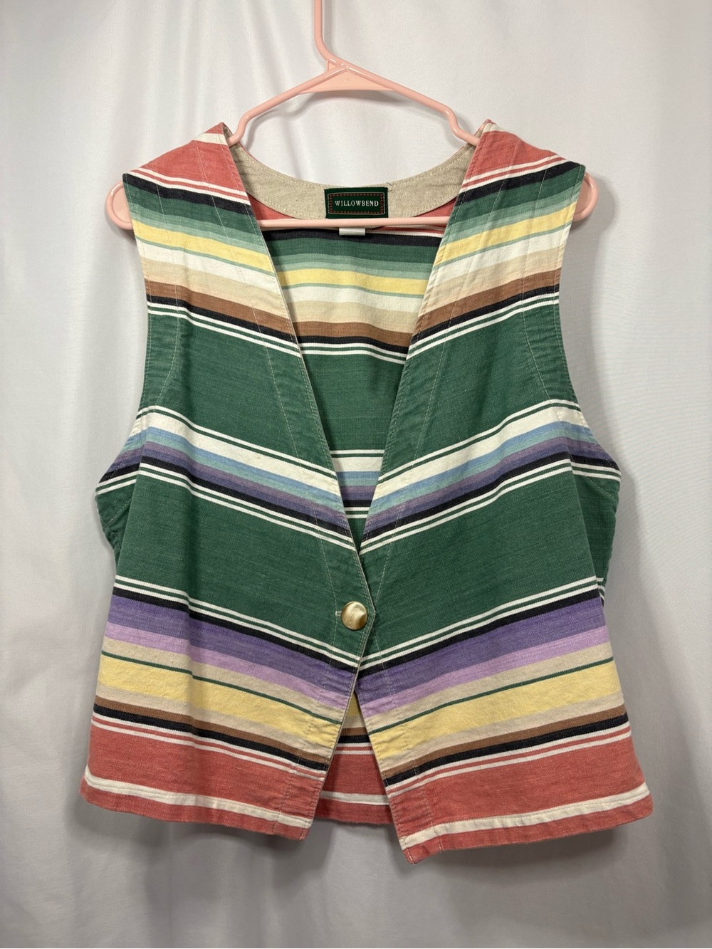 Vintage WillowBend Boho Multicolor Striped Cotton V-Neck Vest